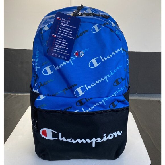 Champion 15” Backpack Blue cript Logos,Laptop Sleeve,Padded Straps,Unisex New - Picture 1 of 16